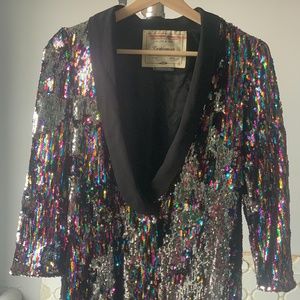 Anthropologie Silver/Rainbow Sequin Blazer
